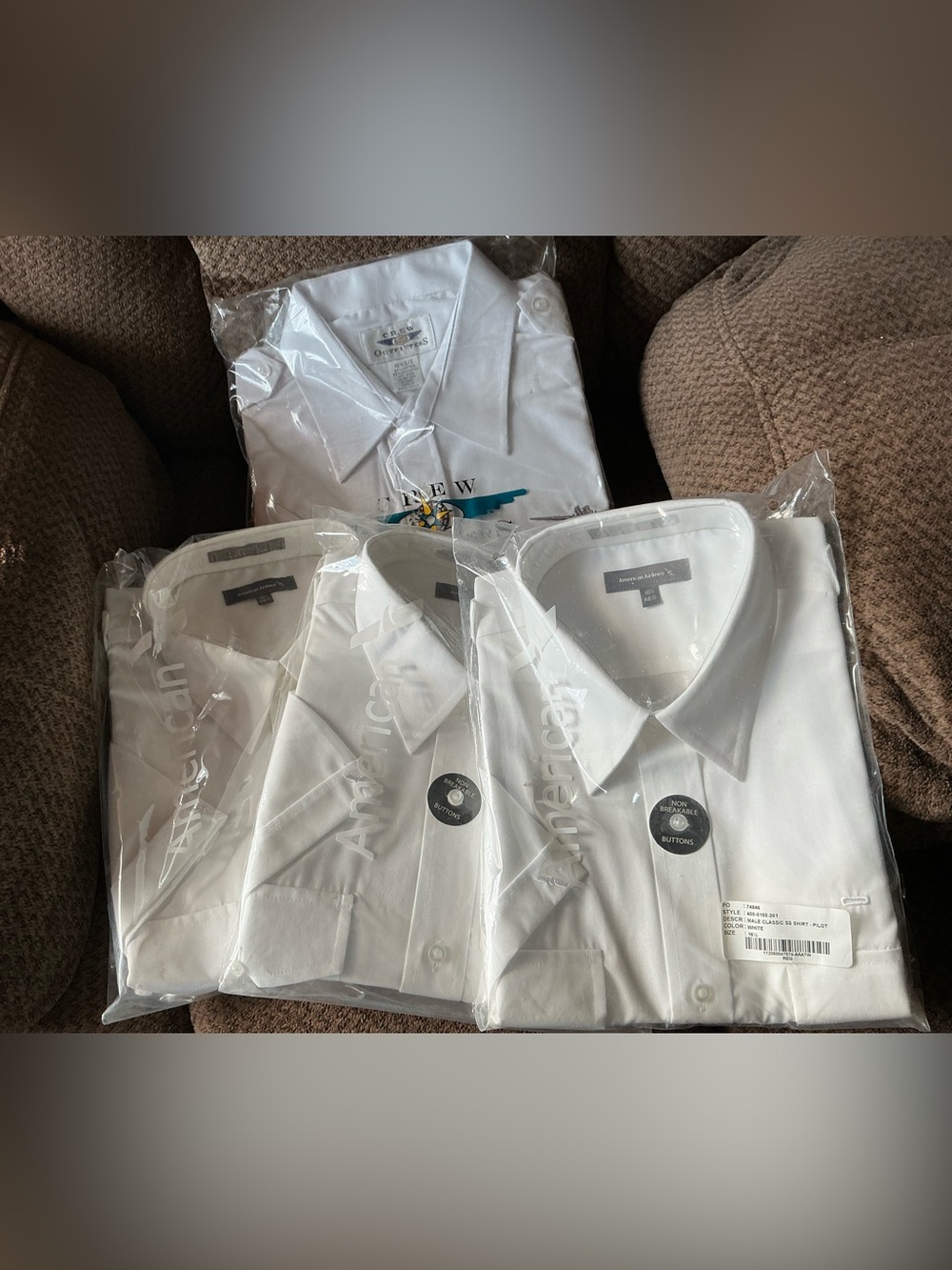 4- New w/tags AMERICAN AIRLINES PILOT UNIFORM SHIRTS MEN WHITE SHORT SLEEVE 16.5
